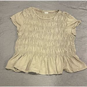 Anthropologie The Tabby Ruched Cap-Sleeve Tee Beige by Pilcro XL